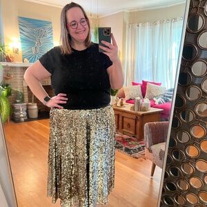 Anthropologie 2X Maeve Orleans Sequined Midi Skirt